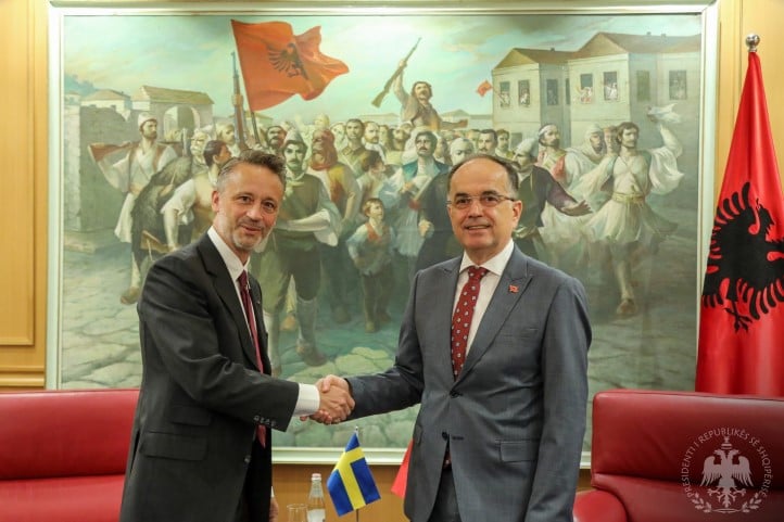 The President of the Republic of Albania, H.E.Mr. Bajram Begaj, receiving the Credential Letters by the Ambassador of Sweden, Mr. Niklas Ström