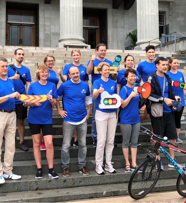 EU Ambassadors and their representatives outside the National Gallery - getting ready for the cycling event